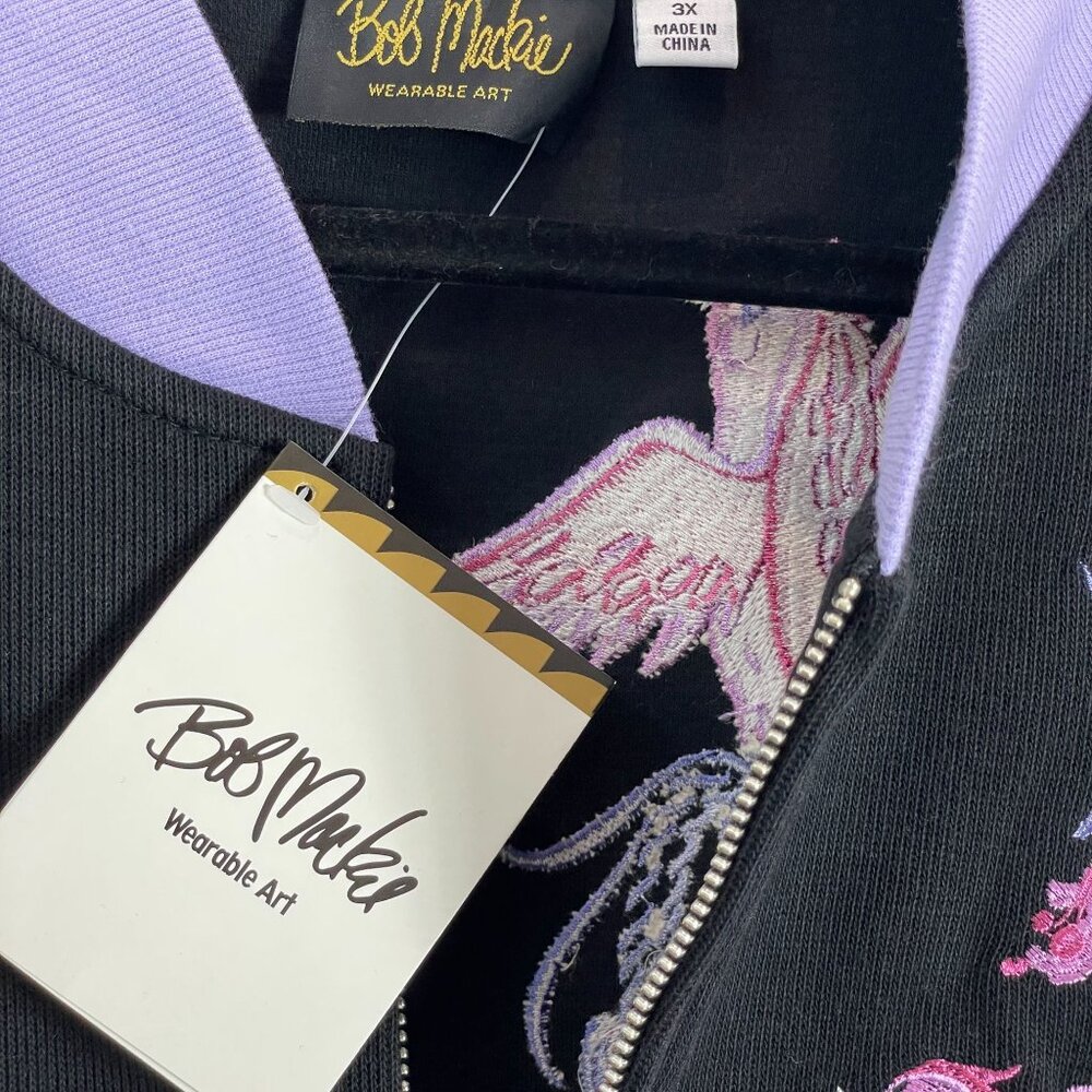NEW Bob Mackie Womens Plus 3X Wearable Art‎ Embroidered Bird Zip Up Jacket - Picture 4 of 11